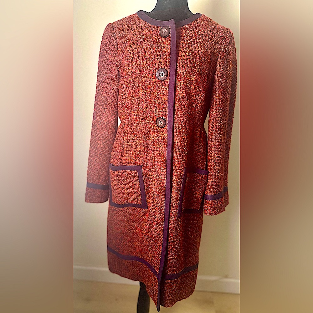 ISABEL & NINA Vintage Women’s Size 10 Wool Blend Red & Purple Tweed Jacket Dress